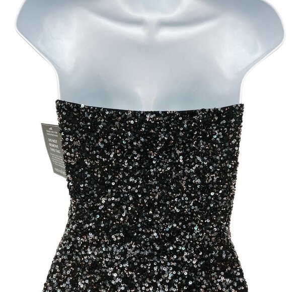 Retrofete Omer Sequin Mini Dress Strapless Asymmetrical Gunmetal Black V-Neck - Picture 7 of 12